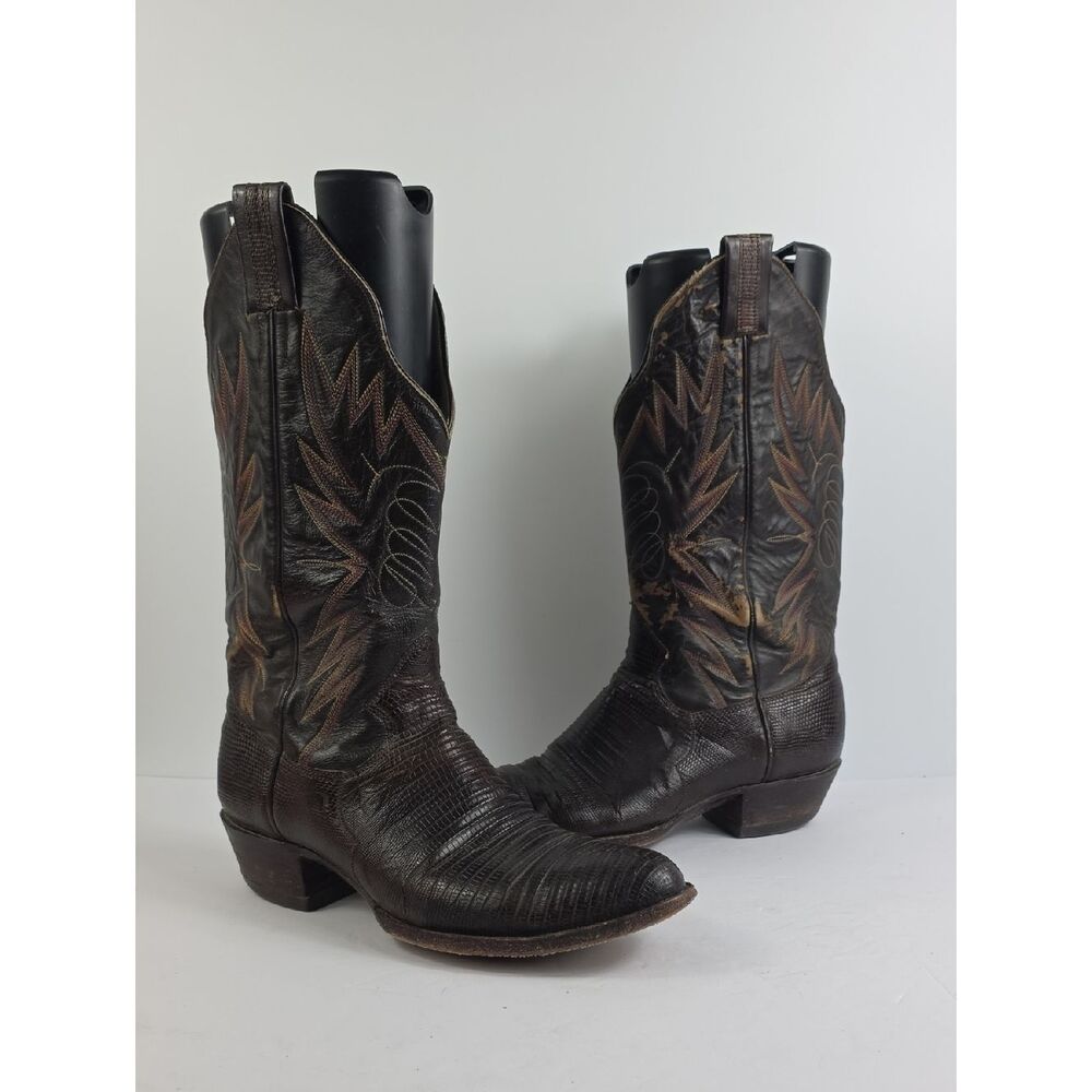Vintage Sanders Boot Lizzard Brown‎ Leather Men's Cowboy Boots Size 10 1/2 - Picture 2 of 12